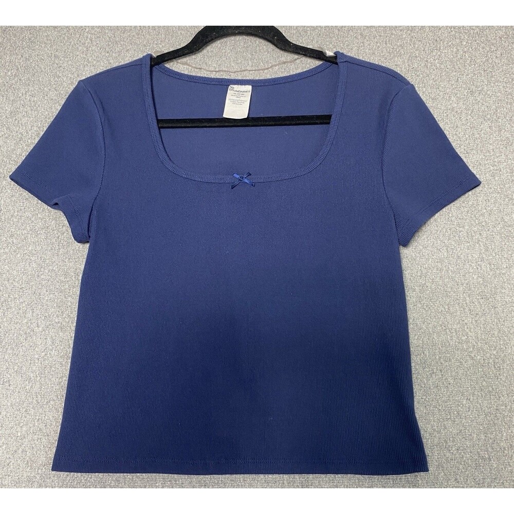 No Boundaries Square Neck Tee with Satin Bow, Women's Size XL (16-18)